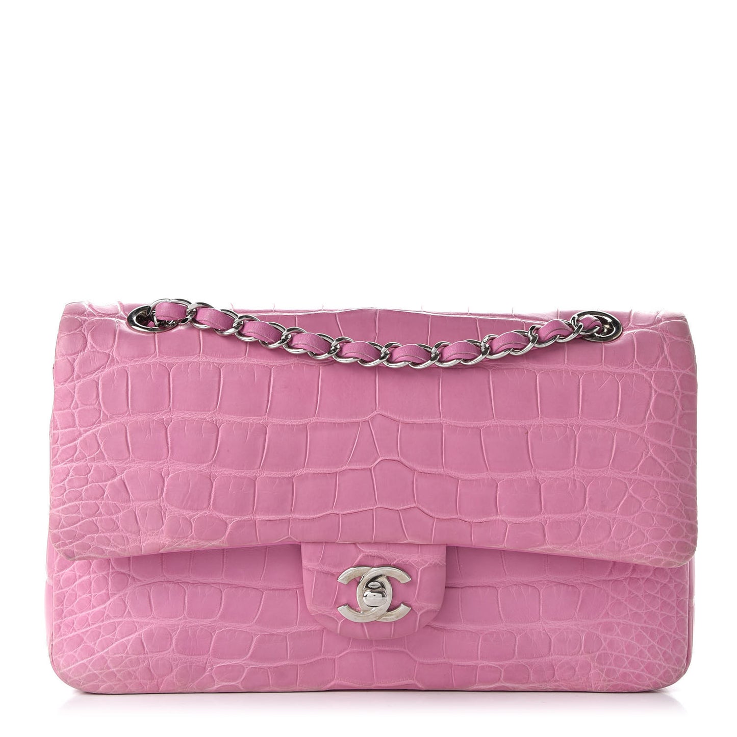 Matte Alligator Medium Double Flap Pink