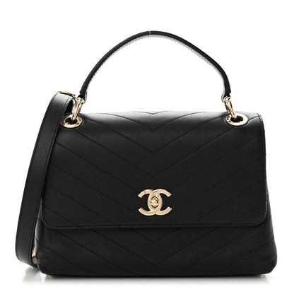 Chanel Grained Calfskin Small Chevron Chic Top Handle Flap Black 1 of 11