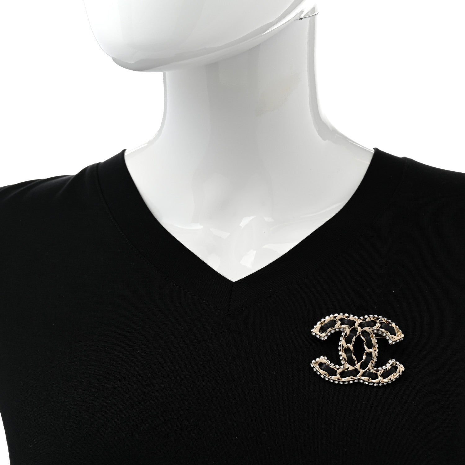 Chanel Lambskin Crystal CC Chain Brooch Black Gold 2 of 5