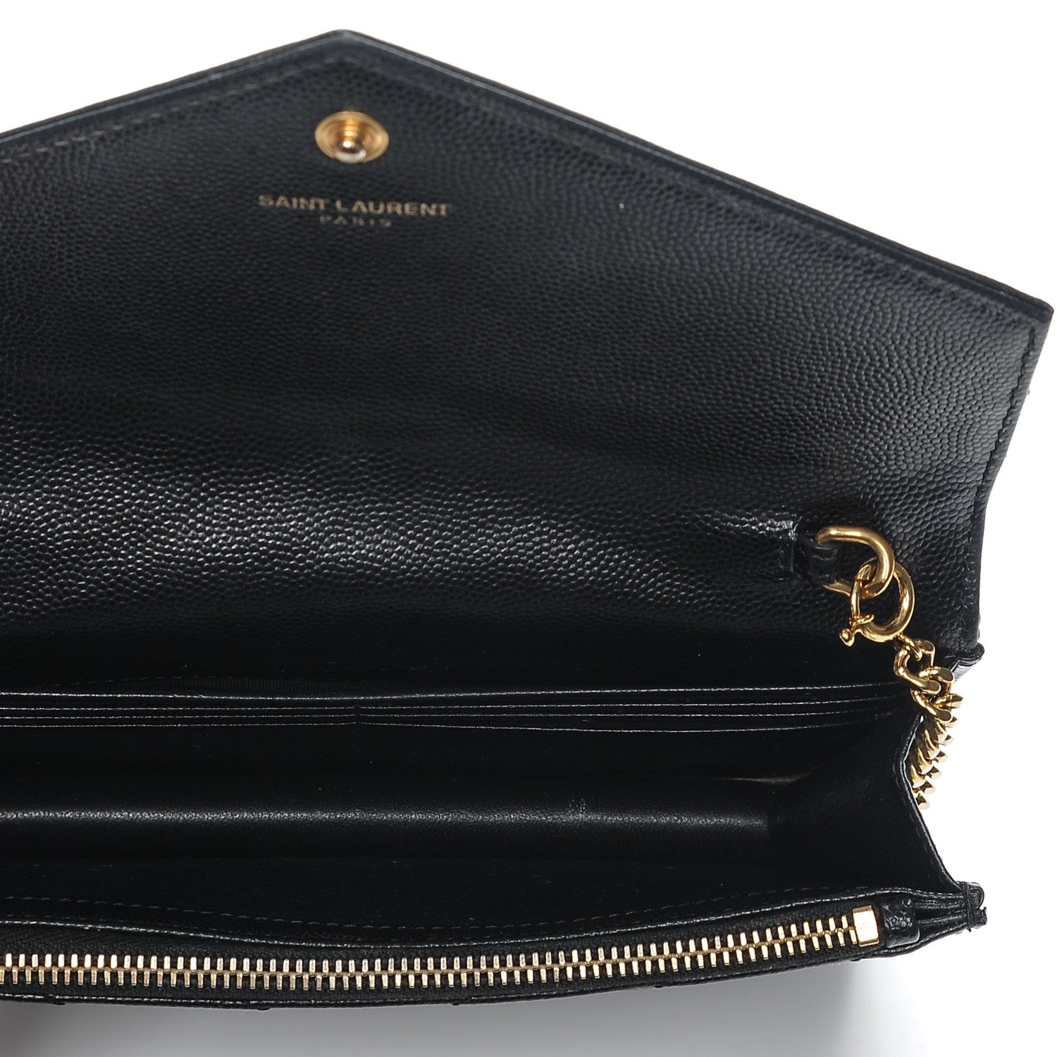 Saint Laurent Grain De Poudre Matelasse Chevron Monogram Envelope Chain Wallet Black 5 of 7