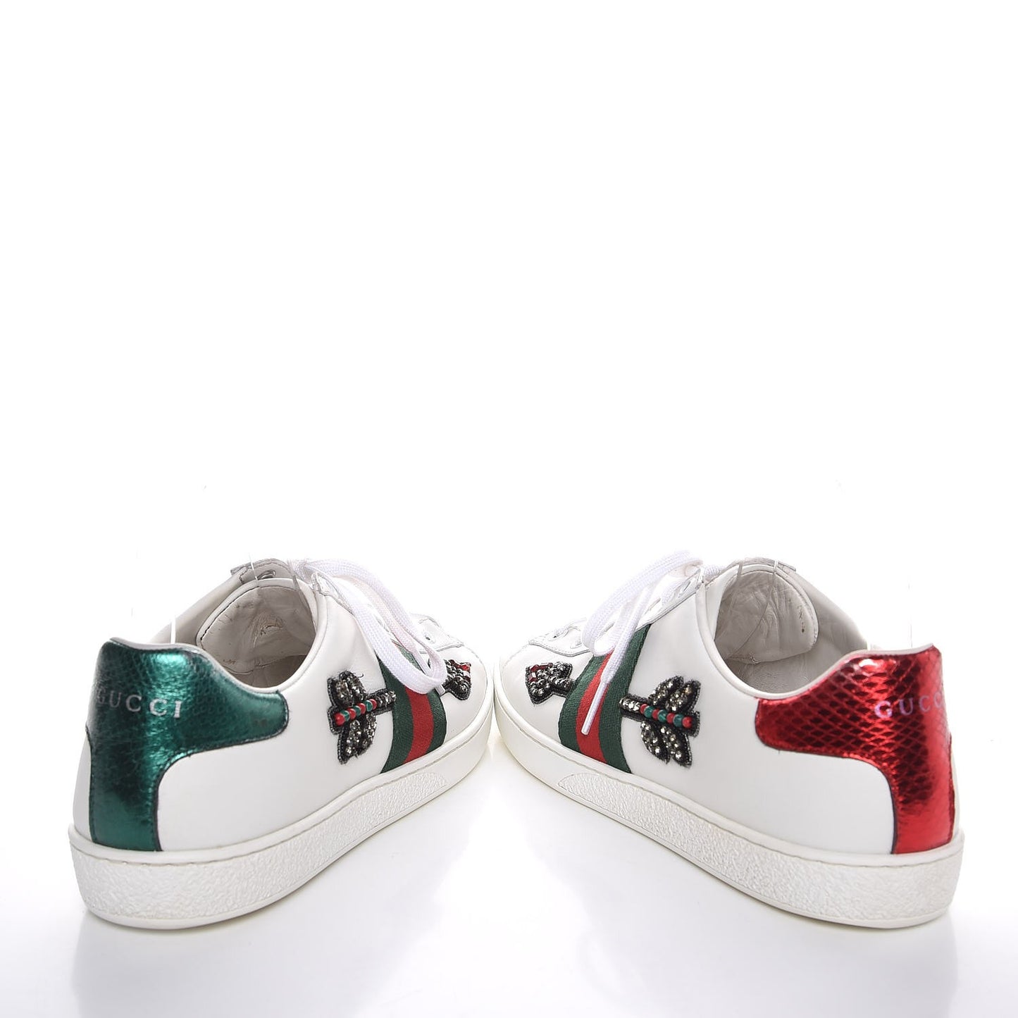 Calfskin Web Studded Arrow Ace Sneakers 39 White