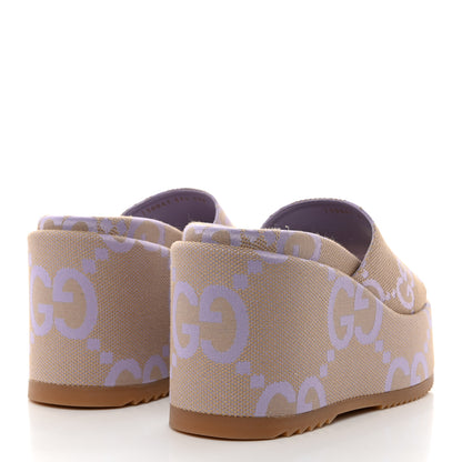 Gucci Monogram Jumbo GG Platform Slide Wedge Sandals 37.5 Beige Lapis 4 of 9