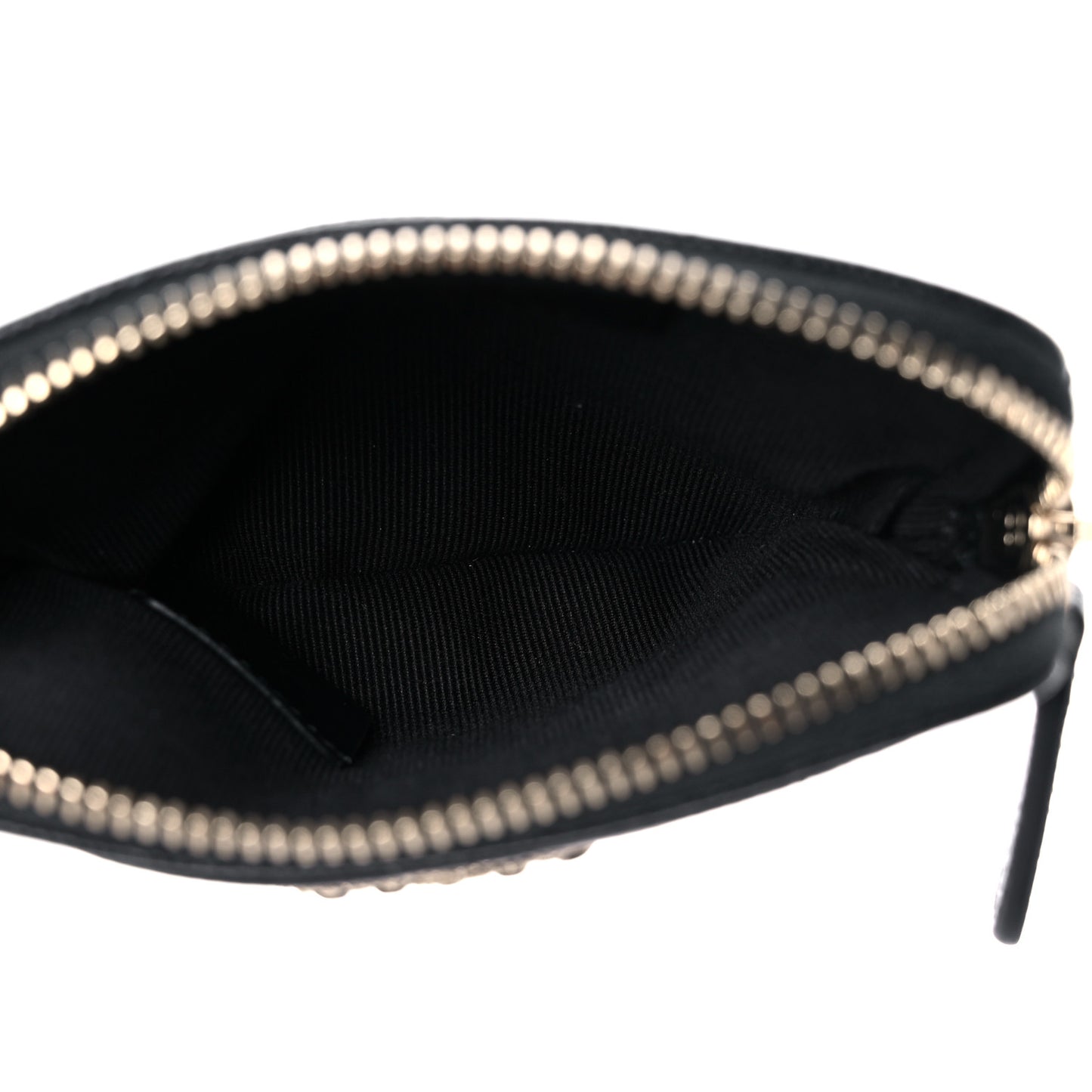 Caviar Quilted Crystal Zip Card Holder Wallet Black