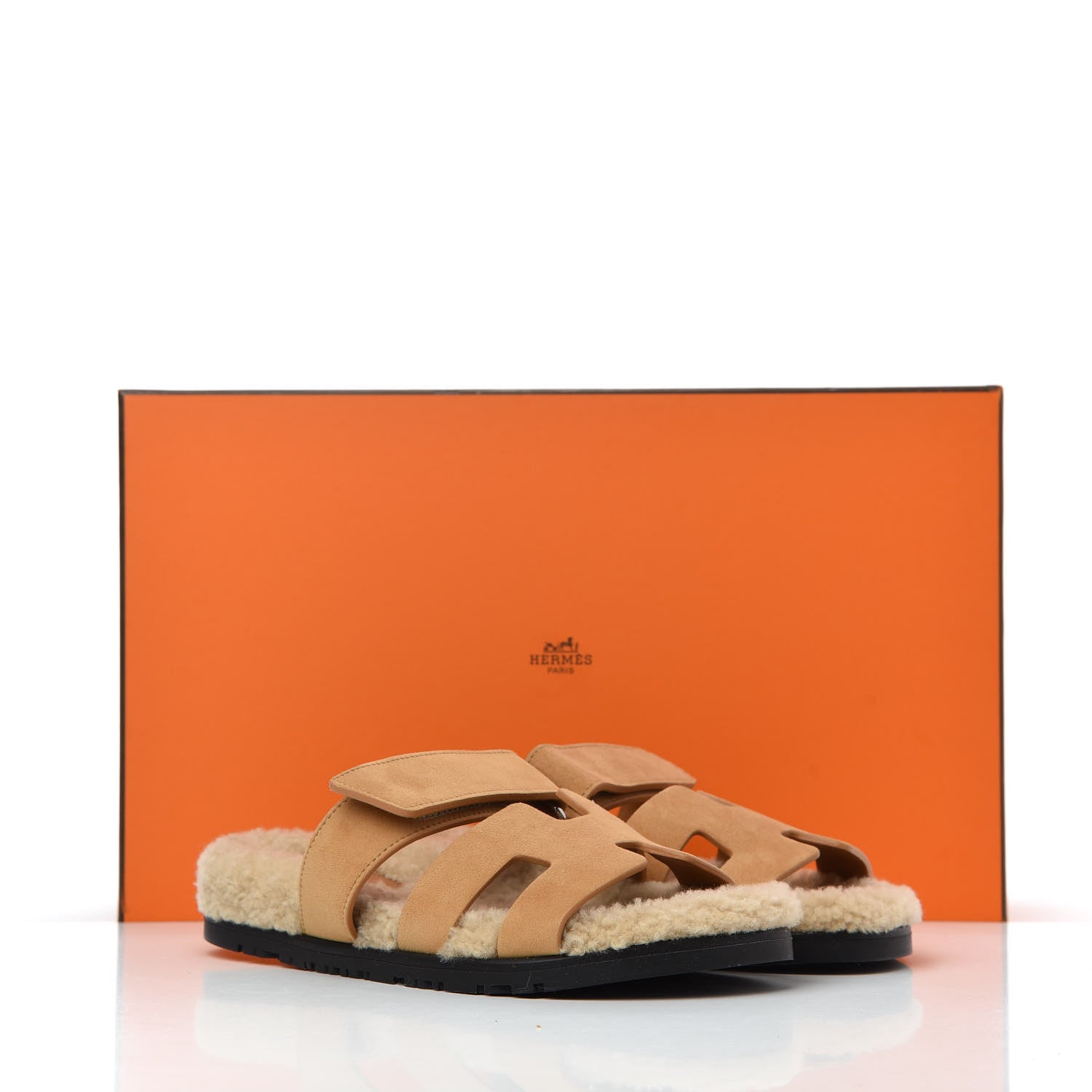 Hermes Suede Goatskin Woolskin Womens Chypre Sandals 36.5 Golden Beige 9 of 9