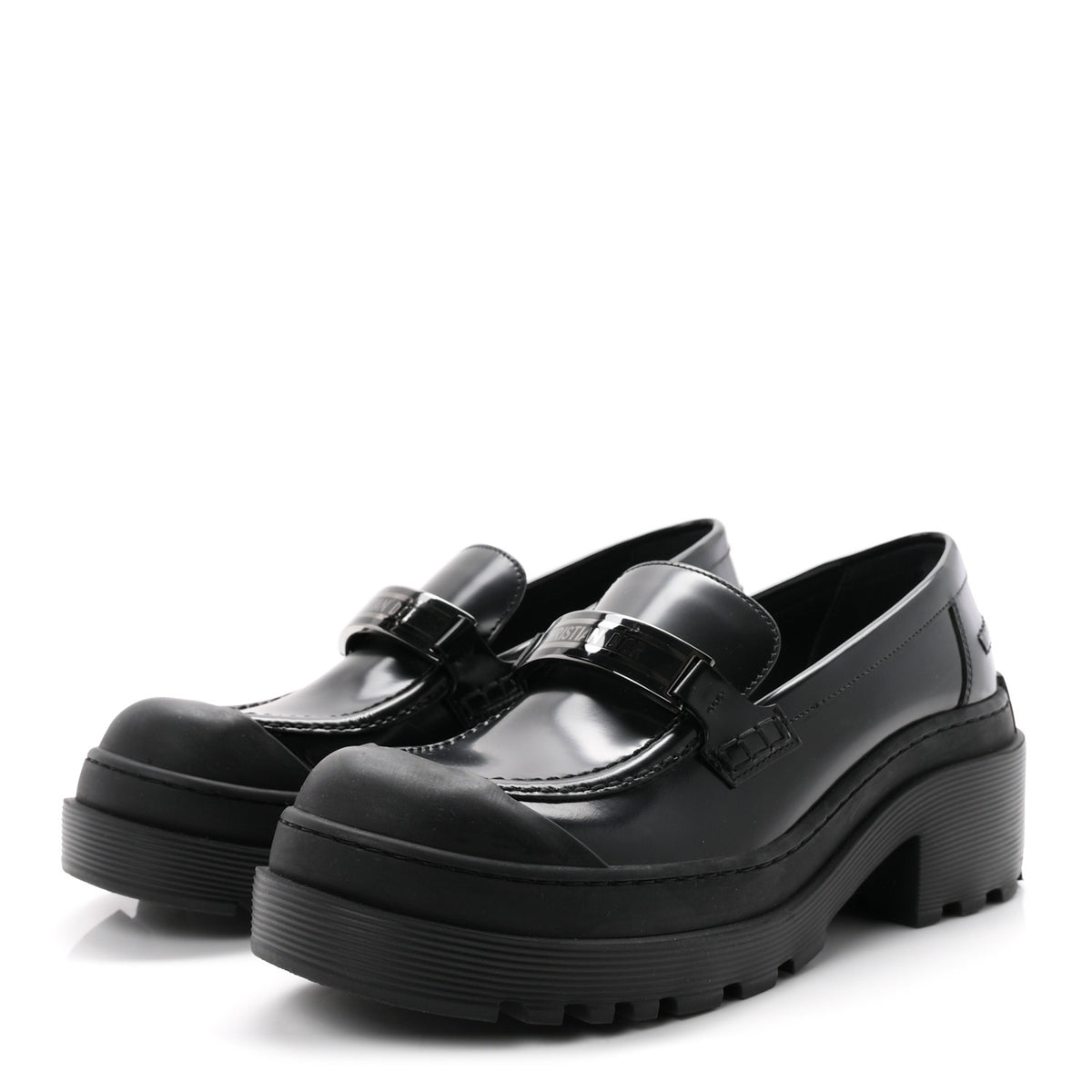 Christian Dior Brushed Calfskin Rubber Dior Code Cap Toe Lug Sole 35mm Loafers 39 Black 4 of 9