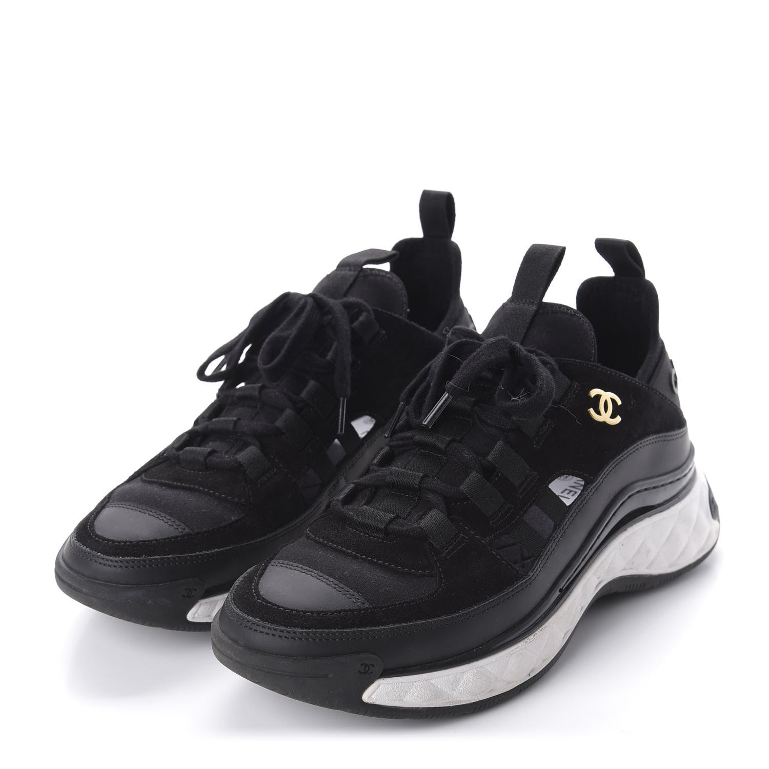 Chanel Velvet Calfskin Mixed Fibers CC Sneakers 36.5 Black 3 of 9