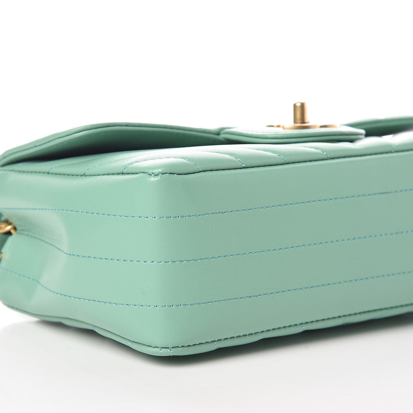 Lambskin Chevron Quilted Mini Rectangular Flap Light Green