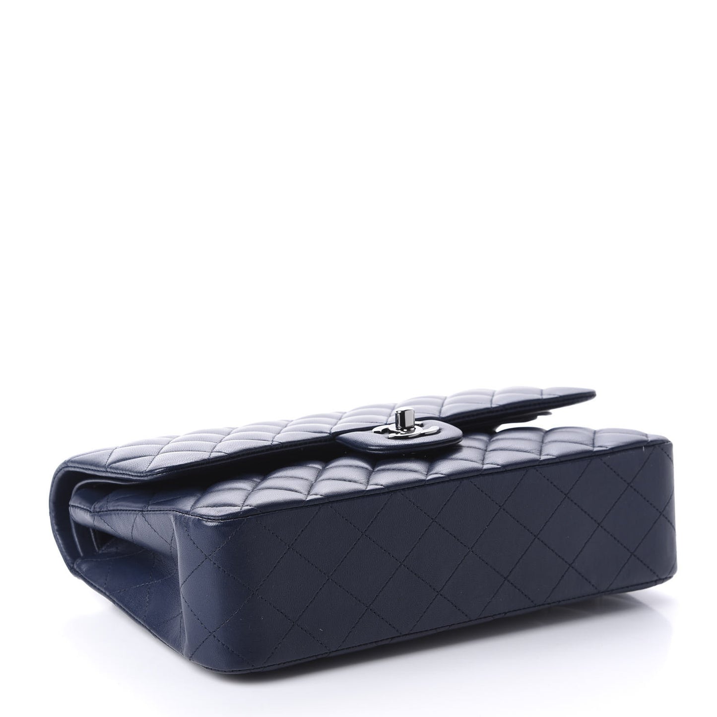 Lambskin Quilted Medium Double Flap Dark Blue
