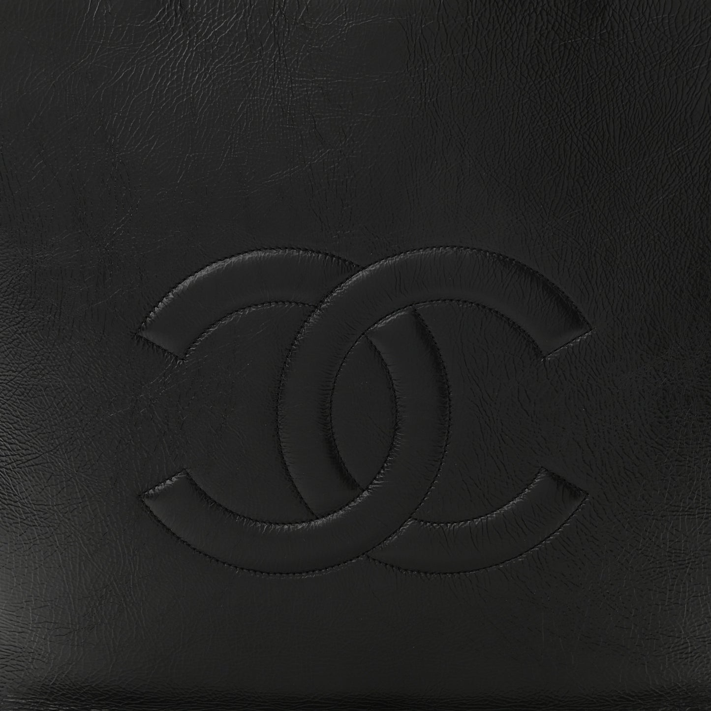 Shiny Aged Calfskin North South Shopping Bag Black