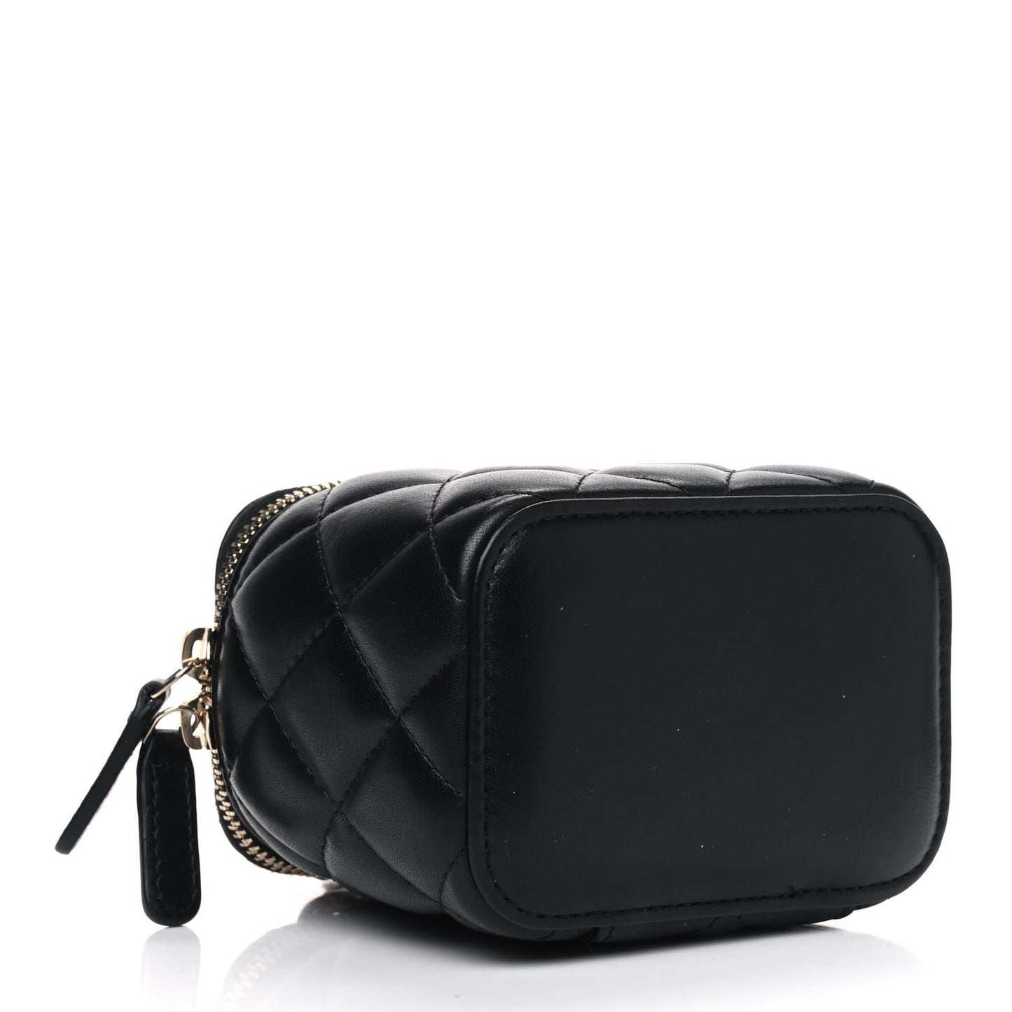 Lambskin Quilted Mini Pearl Crush Vanity Case With Chain Black