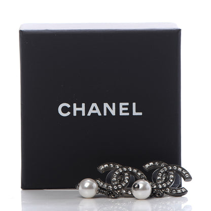 Chanel Ruthenium Crystal Pearl CC Drop Earrings 5 of 5