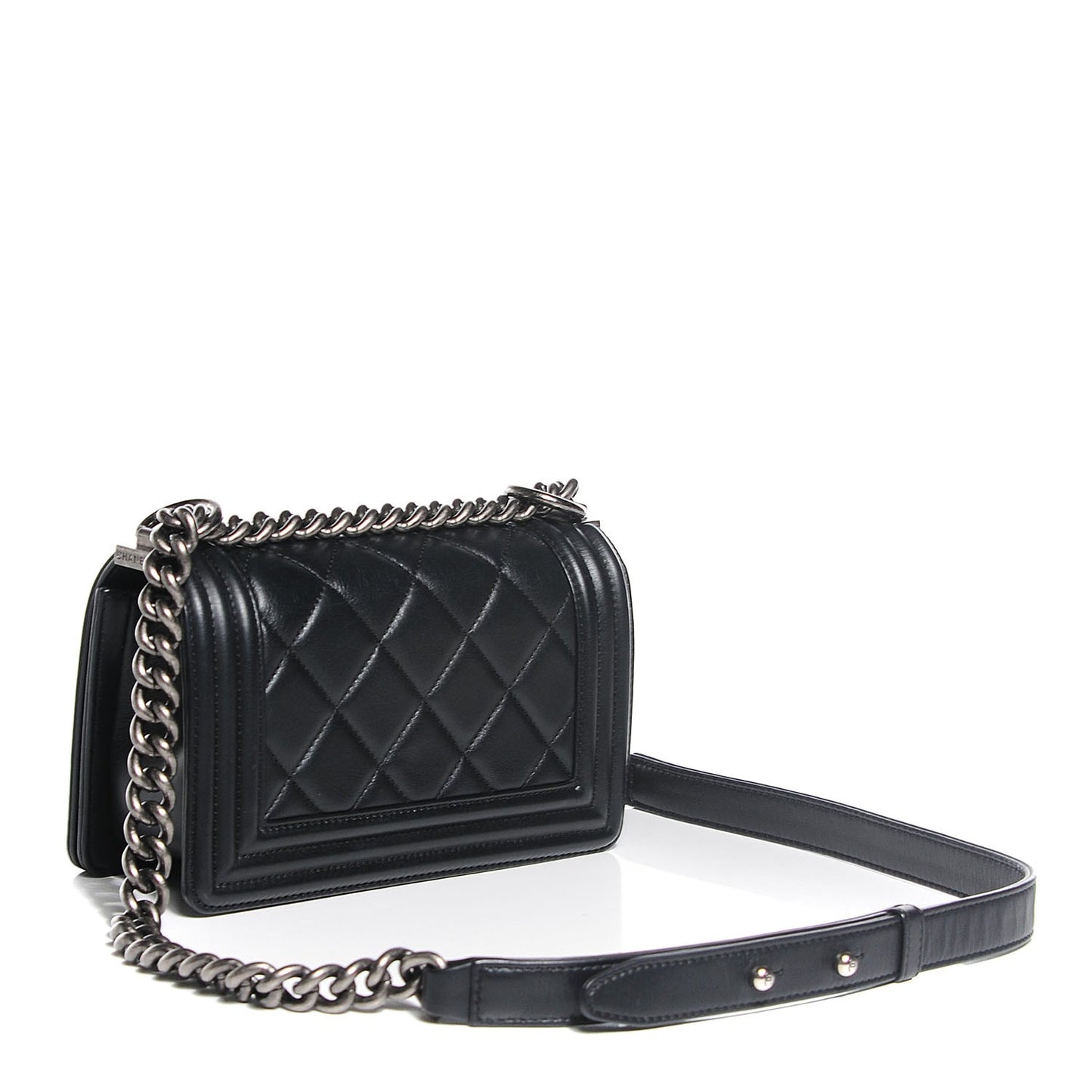 Calfskin Quilted Small Boy Flap Black