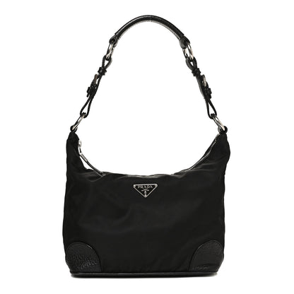 Prada Tessuto Nylon Calfskin Hobo Black 1 of 10