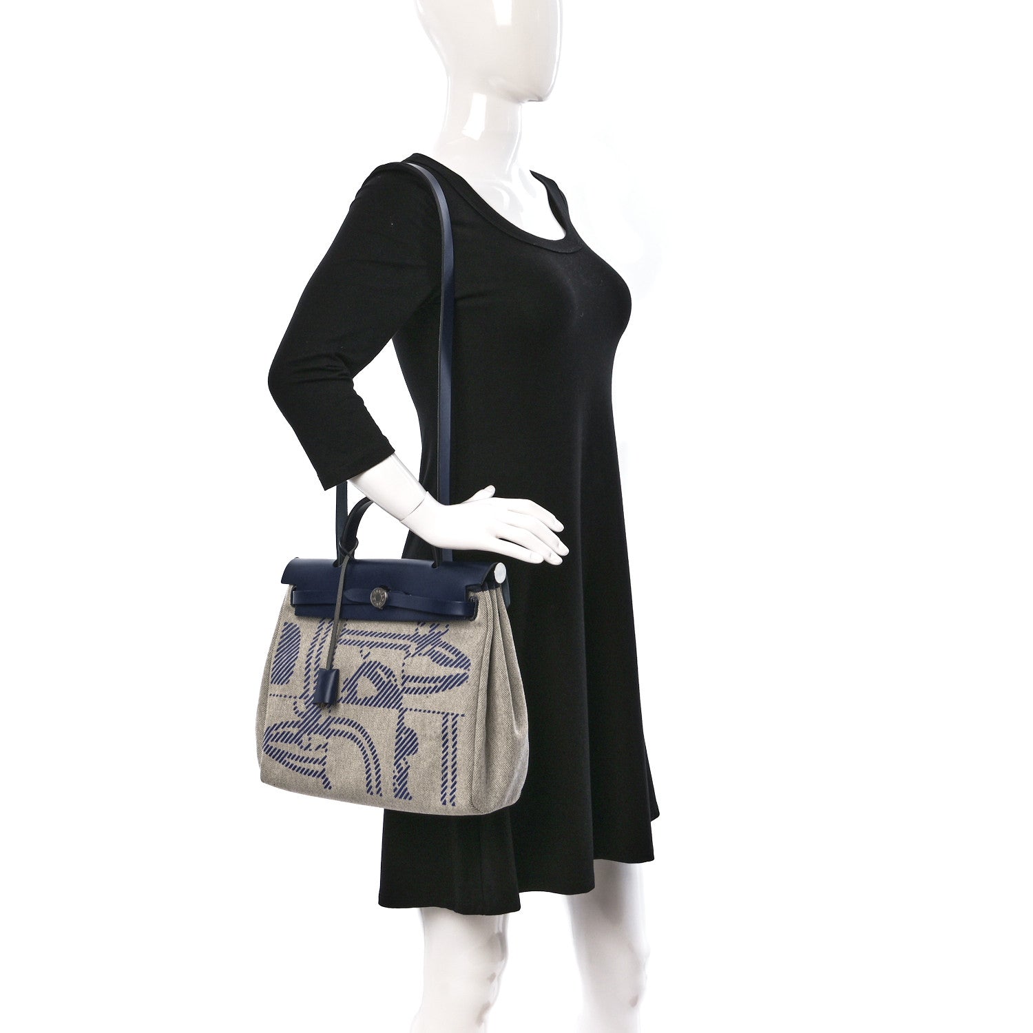 Hermes Vache Hunter Toile H Brides de Gala Herbag Zip Retourne 31 PM Bleu De France Ecru Black 2 of 11