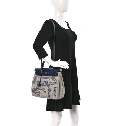 Hermes Vache Hunter Toile H Brides de Gala Herbag Zip Retourne 31 PM Bleu De France Ecru Black 2 of 11