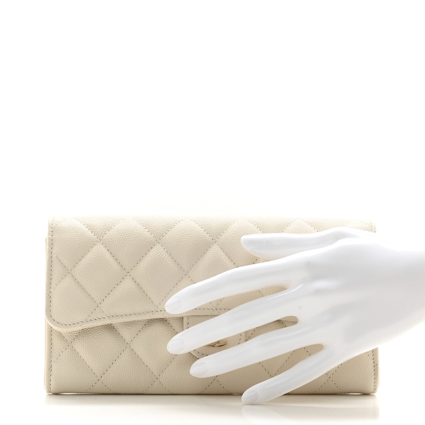 Caviar Quilted Large Gusset Flap Wallet White