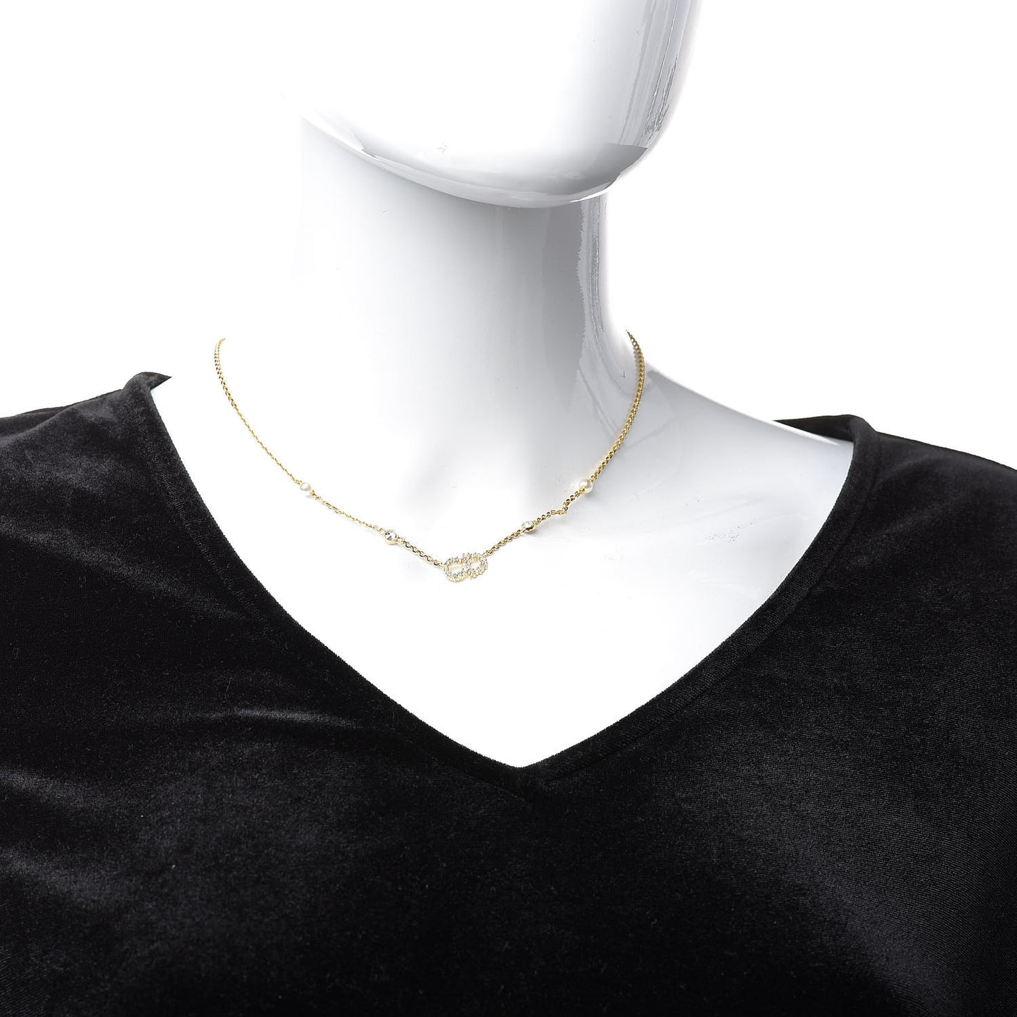 Metal Crystal Pearl Clair D Lune Necklace Gold