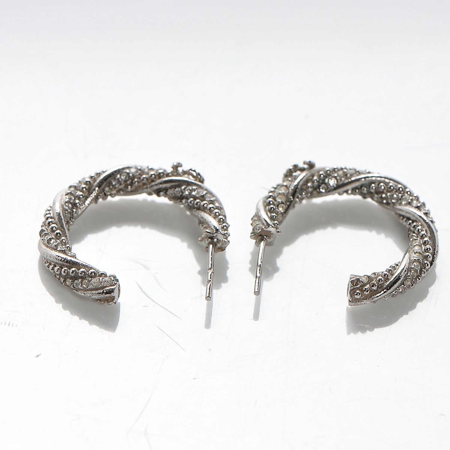 Chanel Crystal Twist CC Hoop Earrings Silver 3 of 4