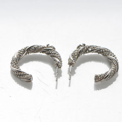 Chanel Crystal Twist CC Hoop Earrings Silver 3 of 4