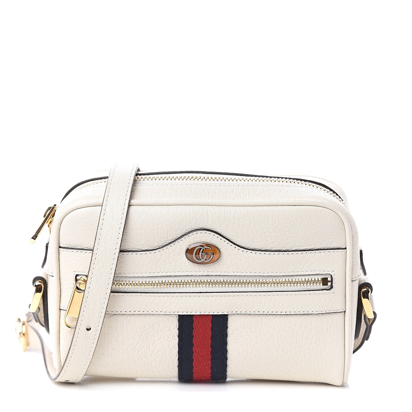 Textured Dollar Calfskin Web Mini Ophidia Shoulder Bag Mystic White