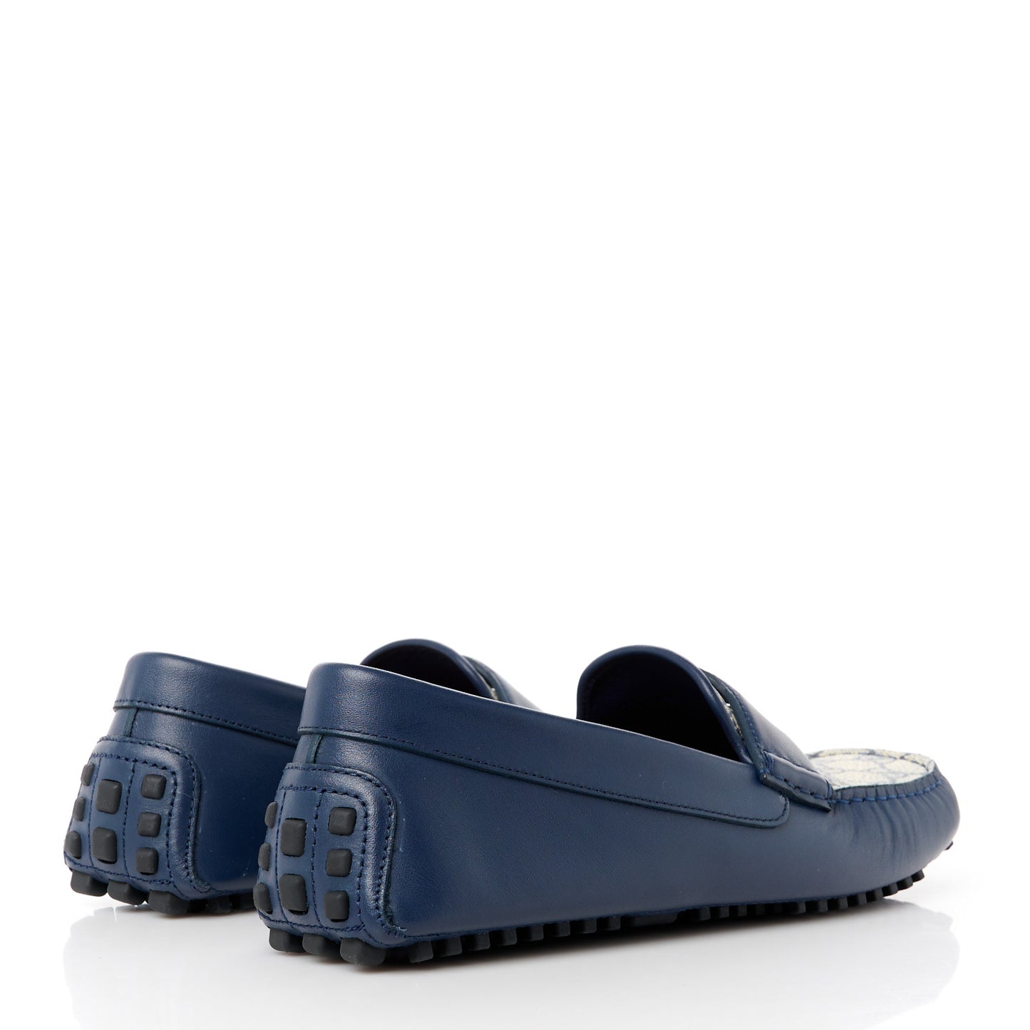 Soft Clove Calfskin GG Supreme Monogram Mens Interlocking G Driver Loafers 8.5 Blue Agata Beige