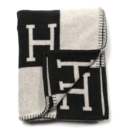 Hermes Wool Cashmere Signature Avalon Blanket Black 2 of 3