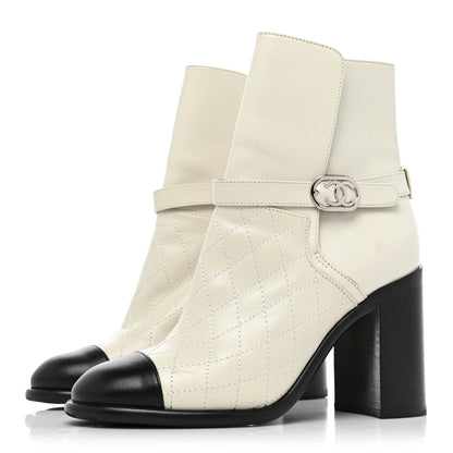 Chanel Calfskin Quilted Cap Toe Boots 37.5 White Black 3 of 12