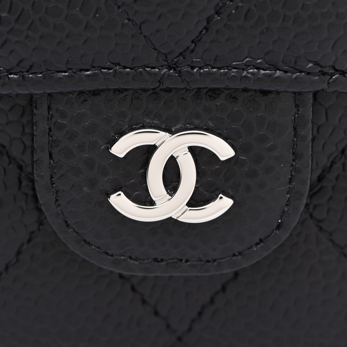 Caviar Quilted Compact Flap Wallet Black