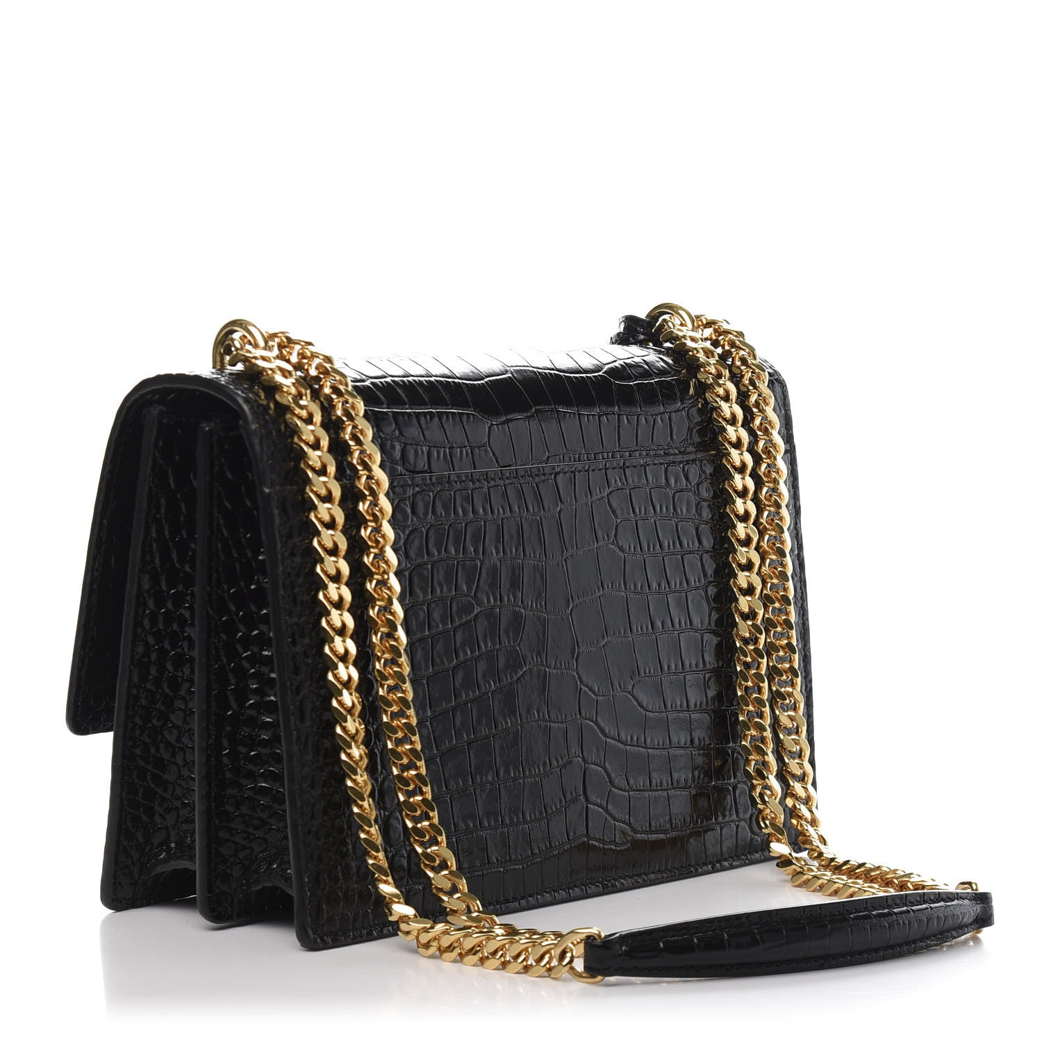 Saint Laurent Calfskin Crocodile Embossed Medium Monogram Sunset Black 4 of 14