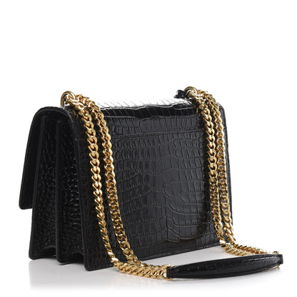 Saint Laurent Calfskin Crocodile Embossed Medium Monogram Sunset Black 4 of 14