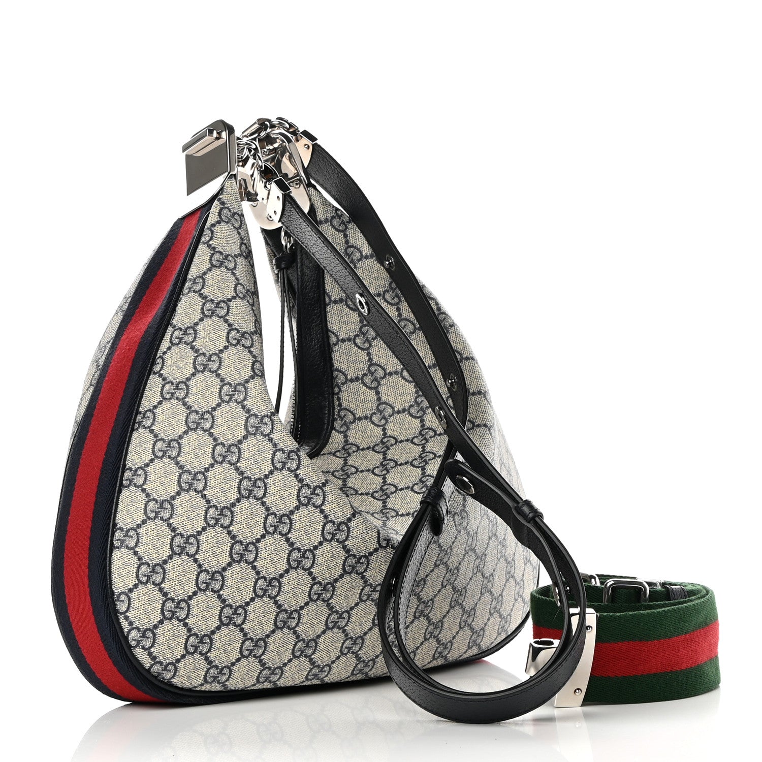 Gucci GG Supreme Monogram Textured Calfskin Web Large Attache Shoulder Bag Beige Blue 3 of 13
