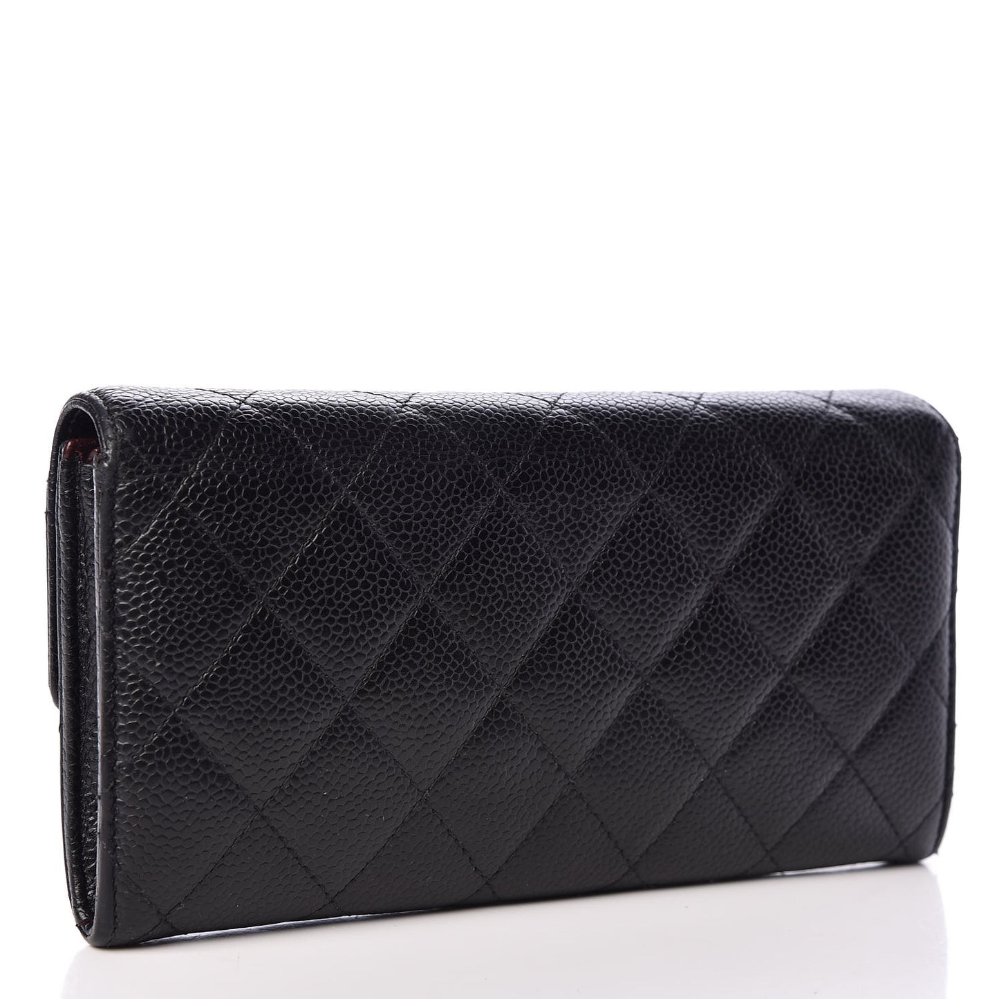 Caviar Quilted Large Gusset Flap Wallet Black
