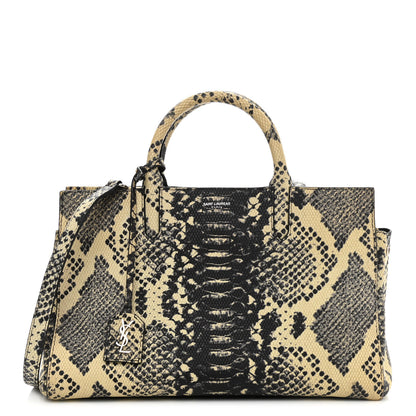 Saint Laurent Calfskin Snakesin Embossed Small Cabas Rive Gauche Black White 1 of 12