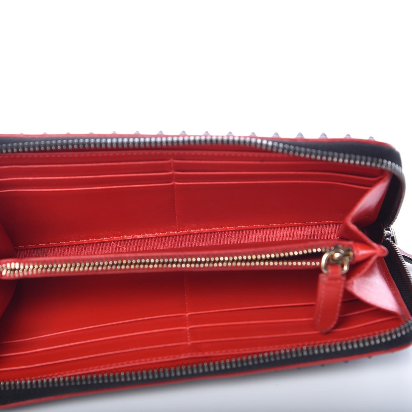 Calfskin Panettone Spiked Zip Around Wallet Black