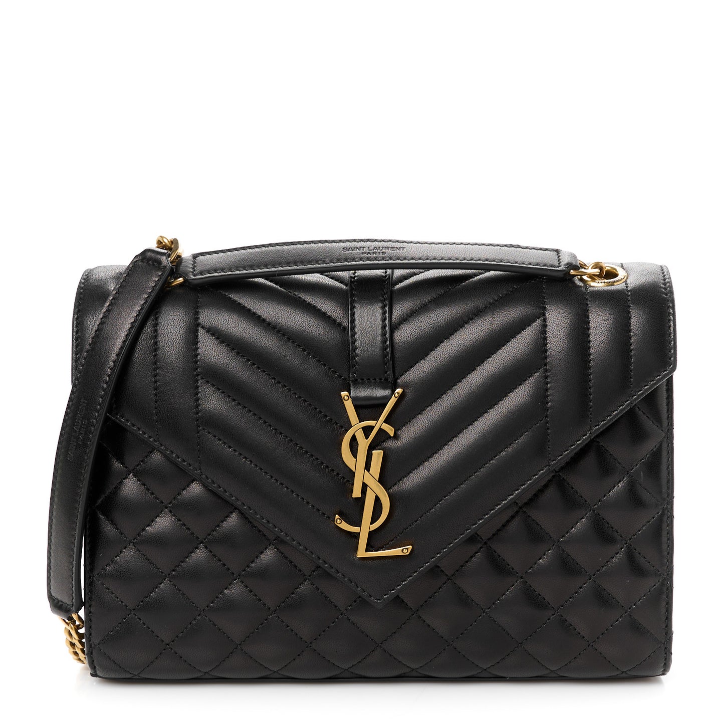 Lambskin Mixed Matelasse Triquilt Medium Monogram Satchel Black