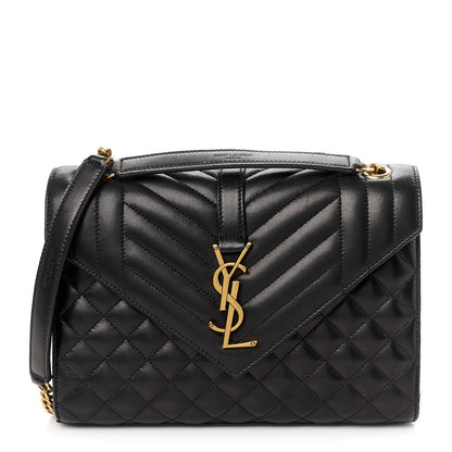 Saint Laurent Lambskin Mixed Matelasse Triquilt Medium Monogram Satchel Black 1 of 11