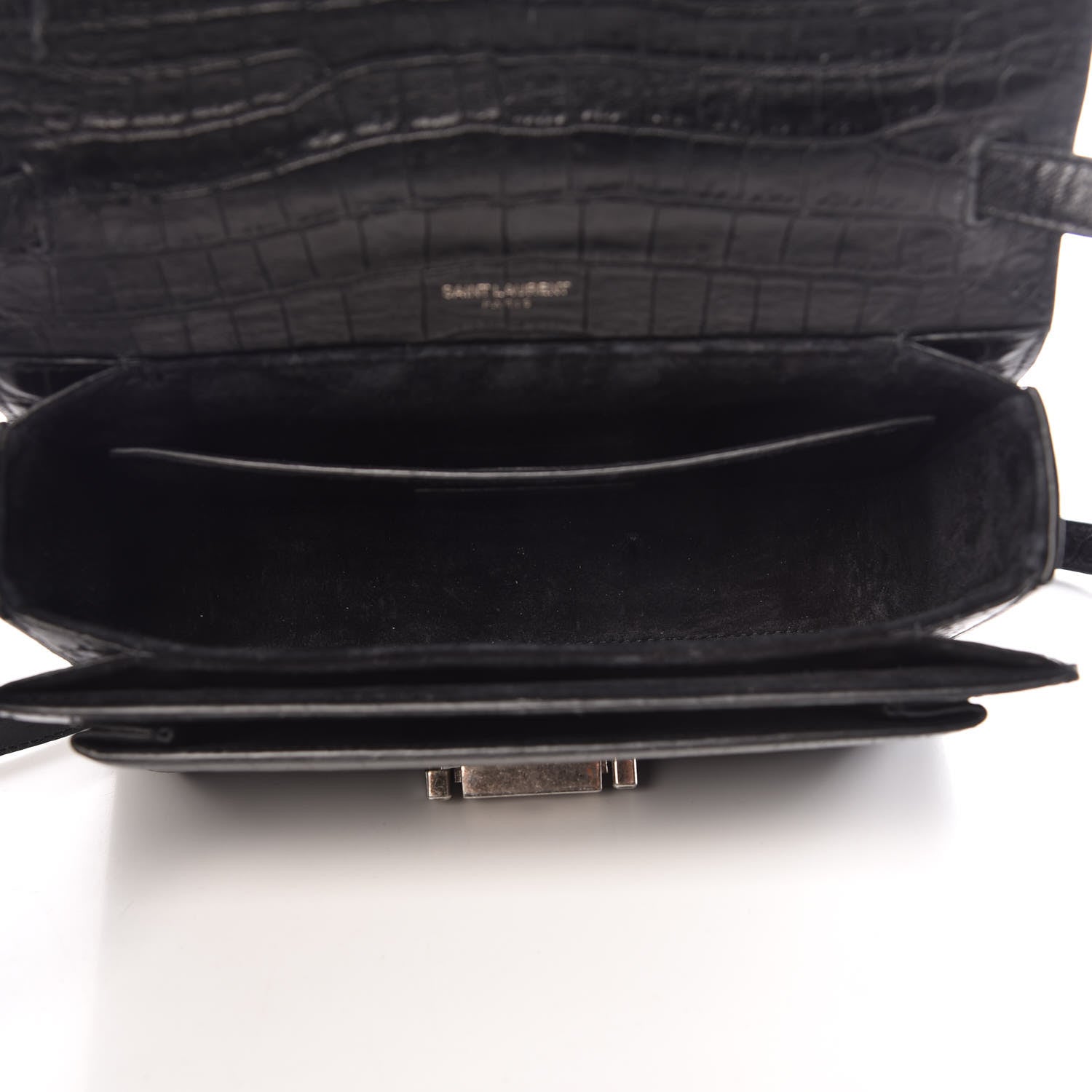 Saint Laurent Calfskin Crocodile Embossed Medium Bellechasse Satchel Matte Black 5 of 10