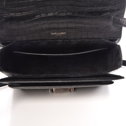 Saint Laurent Calfskin Crocodile Embossed Medium Bellechasse Satchel Matte Black 5 of 10