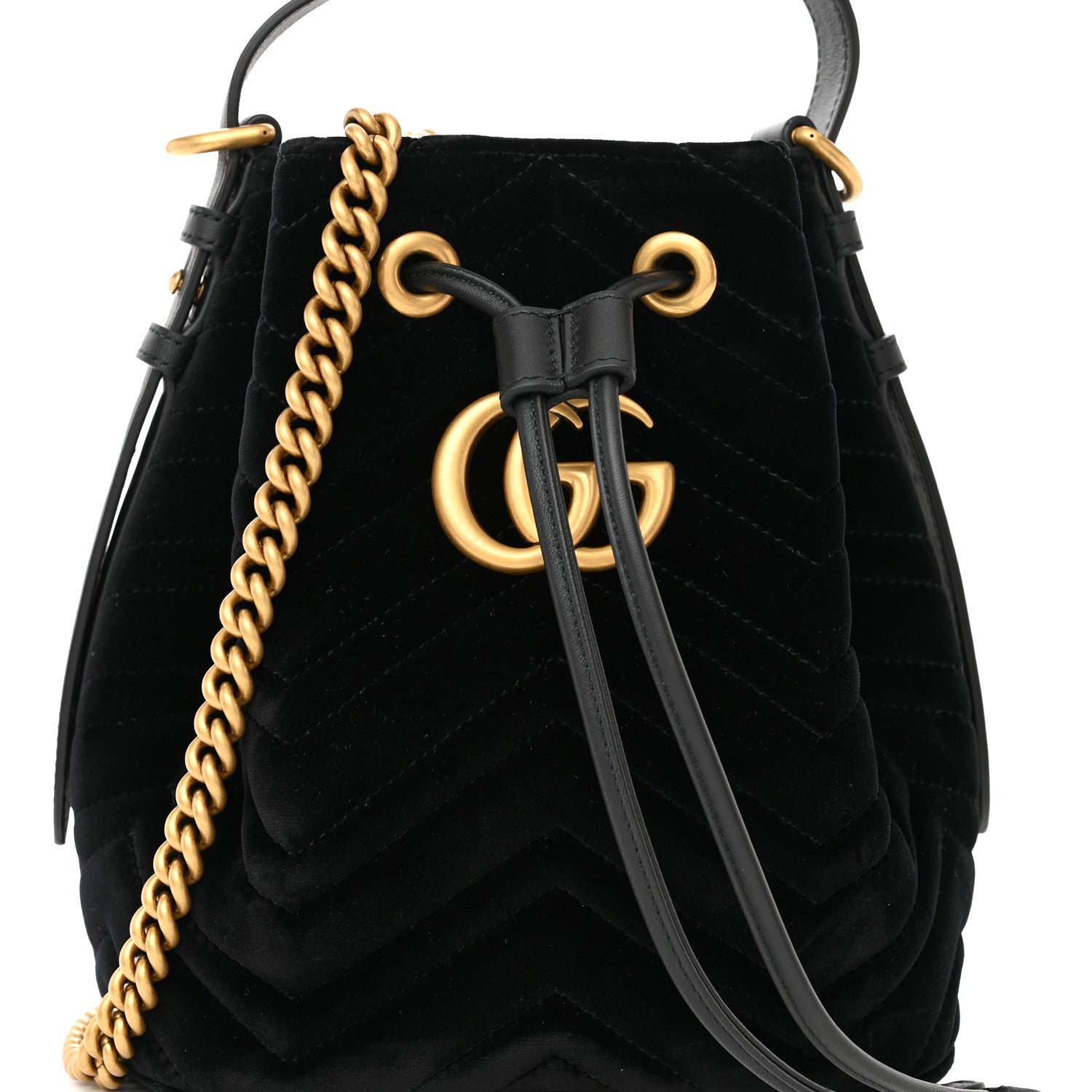 Gucci Velvet Matelasse GG Marmont Bucket Bag Black 8 of 10