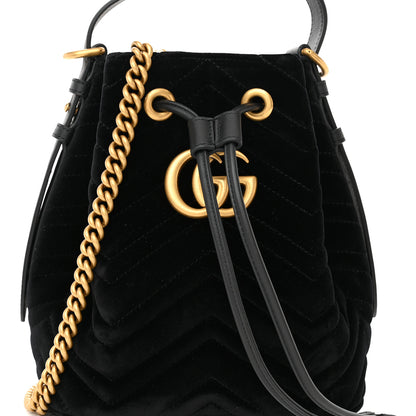 Gucci Velvet Matelasse GG Marmont Bucket Bag Black 8 of 10