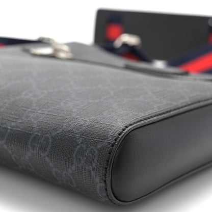 Gucci GG Supreme Monogram Web Small Flat Messenger Bag Black Grey 10 of 10