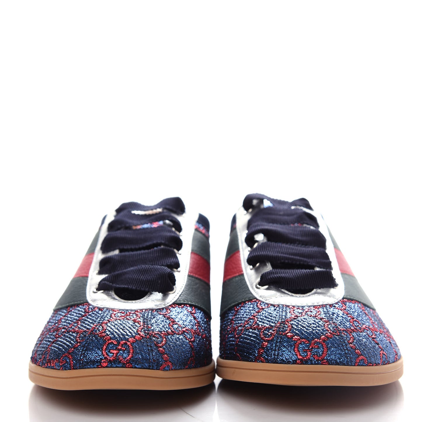 Lurex Calfskin Web GG Monogram Mens Falacer Sneakers 8.5 Iridescent Blue Iridescent Red Silver