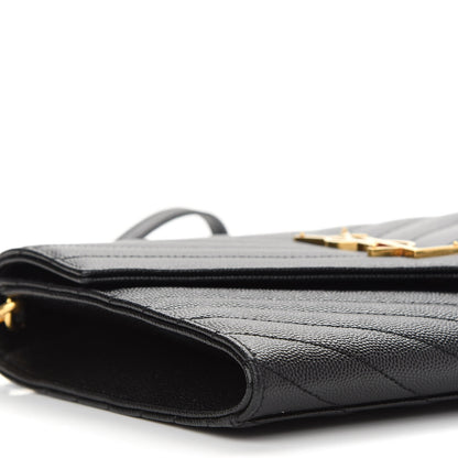 Saint Laurent Grain De Poudre Matelasse Chevron Monogram Envelope Clutch Black 8 of 9