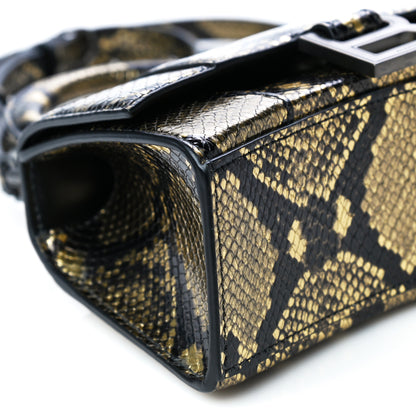 Balenciaga Shiny Calfskin Snakeskin Embossed Hourglass Top Handle Bag XS Gold Black 7 of 8