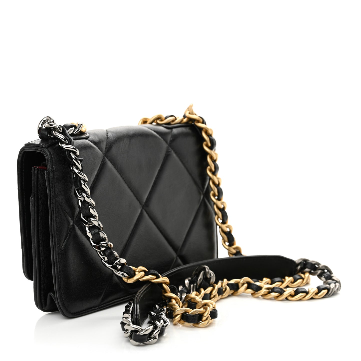 Lambskin Quilted Chanel 19 Wallet On Chain WOC Black