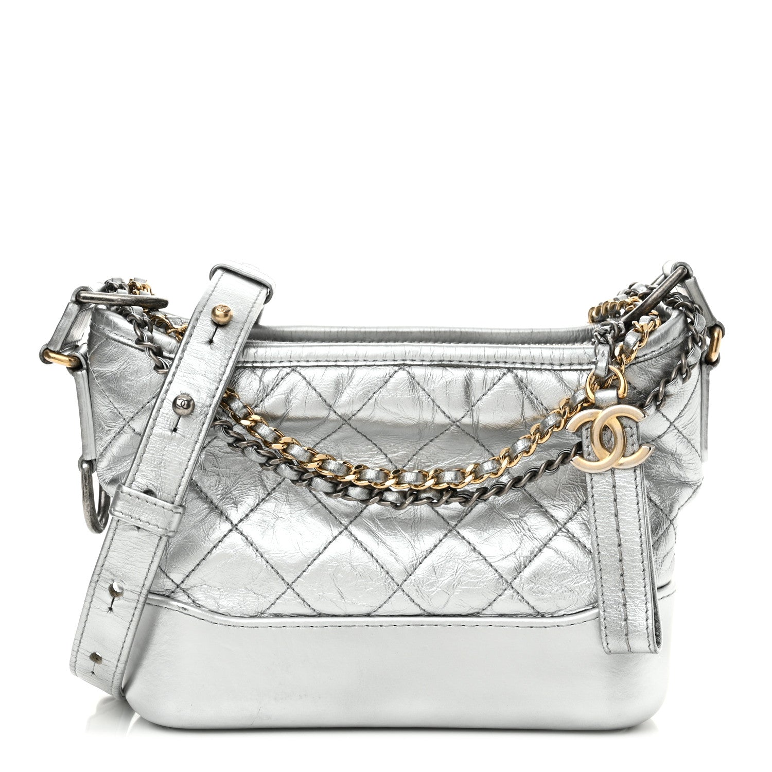 Chanel Metallic Aged Calfskin Quilted Small Gabrielle Hobo Silver 1 of 11
