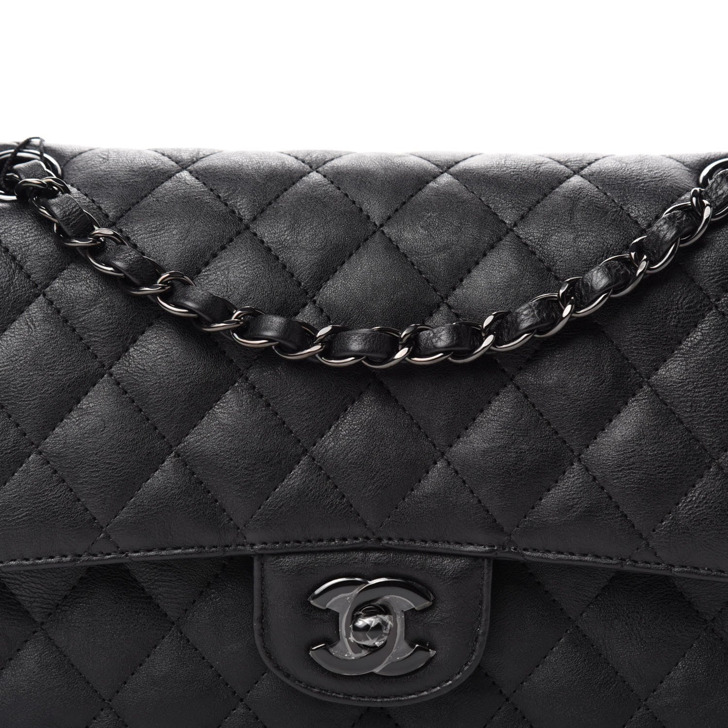 Chanel Crumpled Calfskin Quilted Medium Double Flap So Black 11 of 11