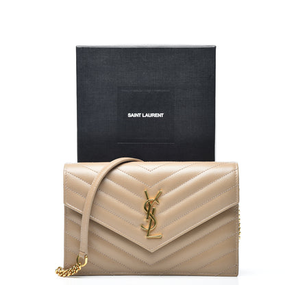 Saint Laurent Grain De Poudre Matelasse Chevron Monogram Envelope Chain Wallet Taupe 8 of 8