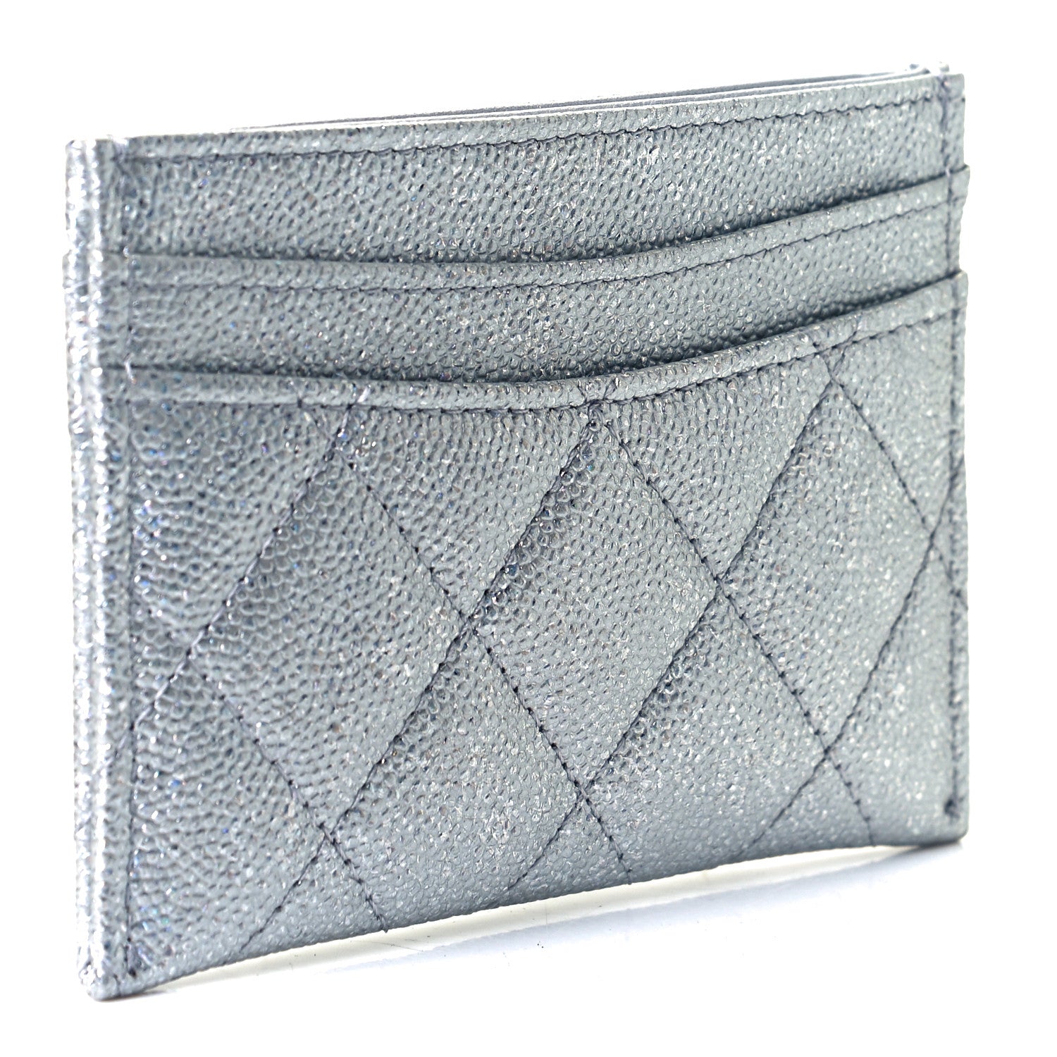 Chanel Glittered Metallic Caviar Quilted Card Holder Silver 3 of 8