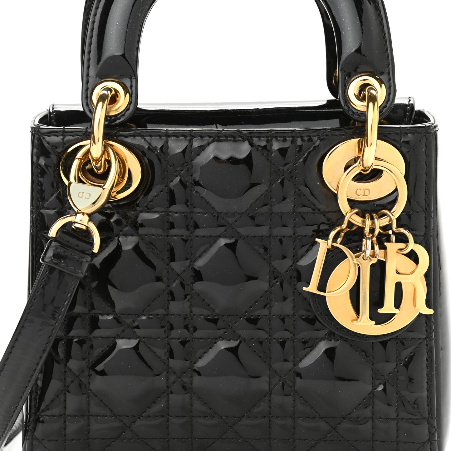 Patent Cannage Mini Lady Dior Black